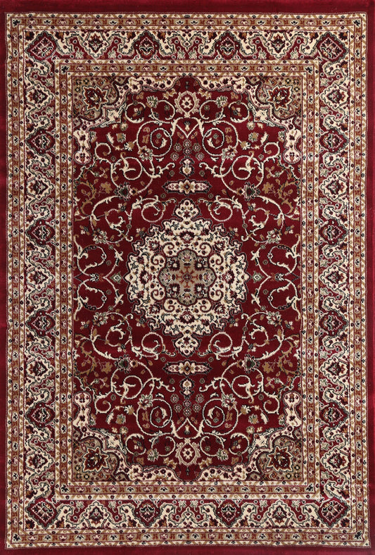 Ornate Red Bordered Traditional Flowered Rug