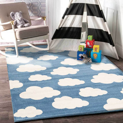 Piccolo Blue and White Cloud Kids Rug