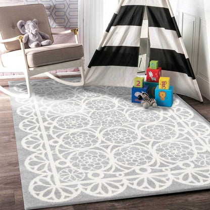 Piccolo Grey and White Doily Kids Rug