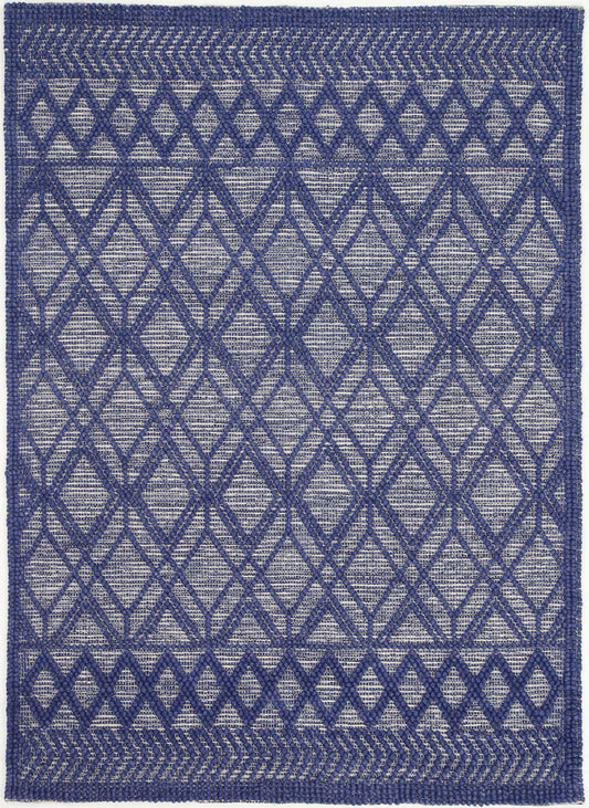 Kaiden Trellis Navy Blue Wool Rug