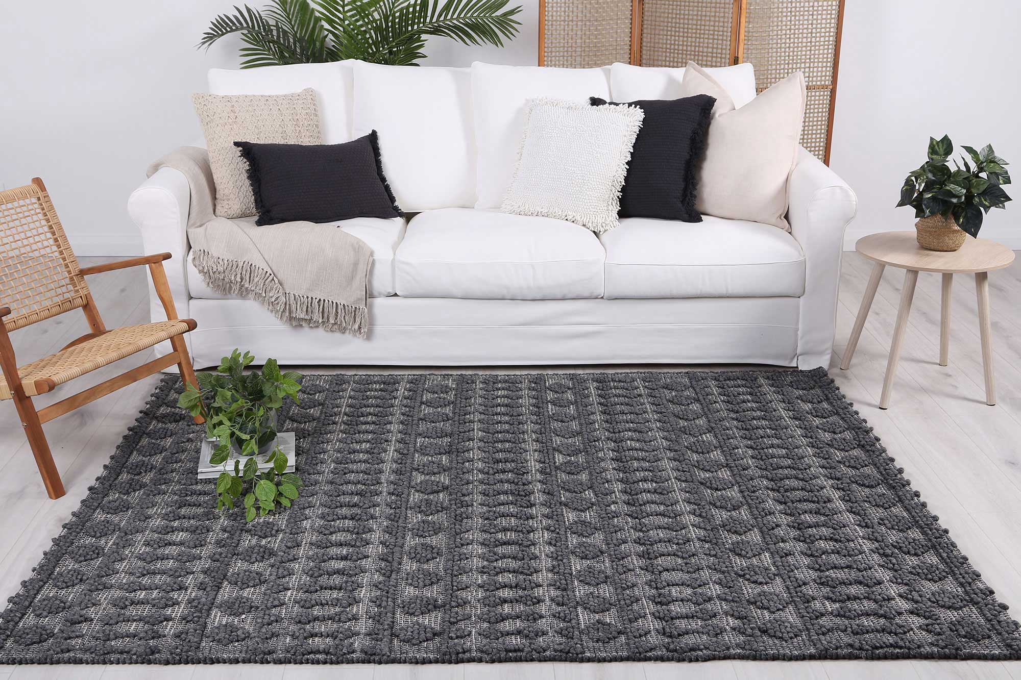 Kaiden Tribal Charcoal Grey Wool Rug