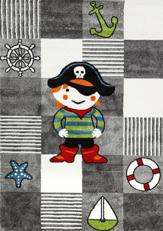 Happy Feet Pirate Party Grey Kids Rug