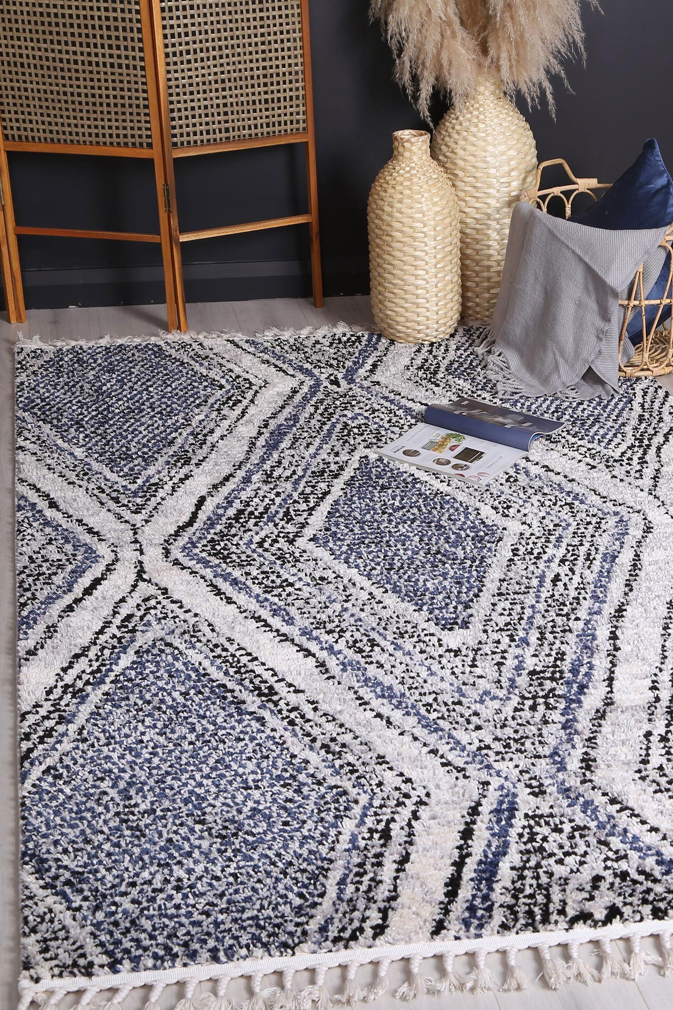 Myk Navy Blue Geometric Rug