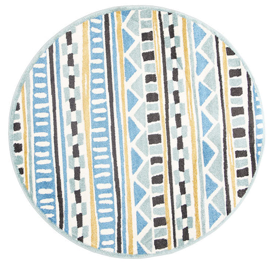Piccolo Blue and Yellow Tribal Kids Round Rug
