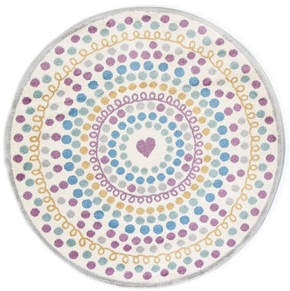 Piccolo Multi Colour and Pink Polka Dot Love Heart Kids Round Rug
