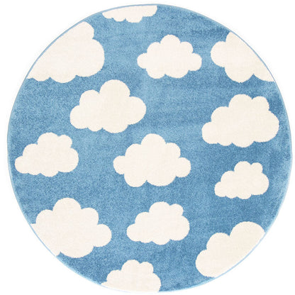 Piccolo Blue and White Cloud Kids Round Rug