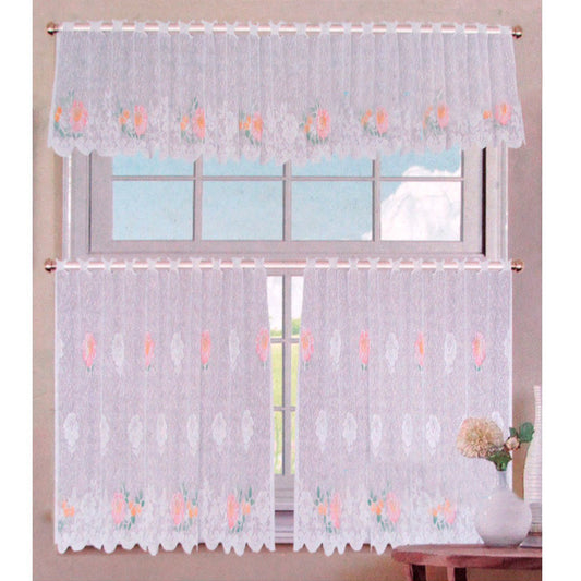 3 Pce Cafe Gardenia Lace Curtain Set