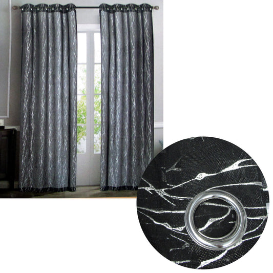 Pair of Sheer Eyelet Curtains Black with Silver Foils 137 x 213 cm