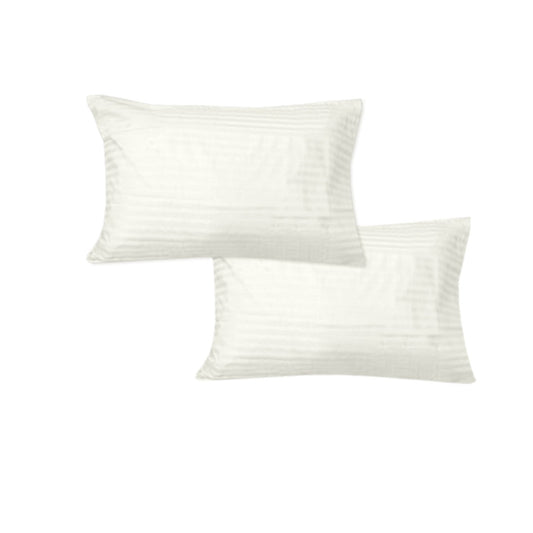 600TC Pair of No Flap Wide Self Striped Standard Pillowcases Cream