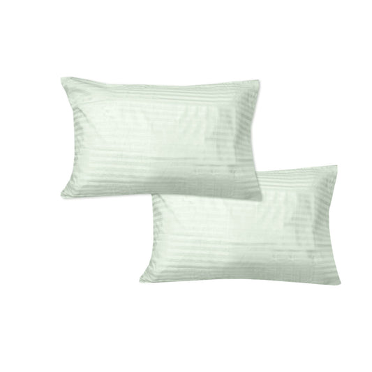 600TC Pair of Wide Self Striped Standard Pillowcases Tea
