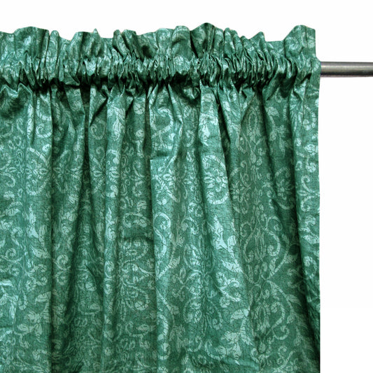 Pair of Polyester Cotton Rod Pocket Green Damask Curtains