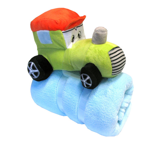 Baby Blue Blanket with Toy Tractor