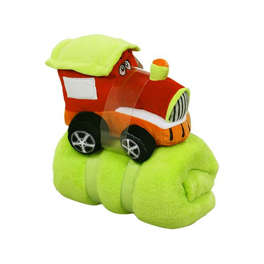 Baby Red Blanket with Toy Tractor